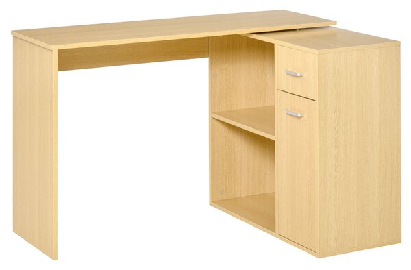 HOMCOM Scrivania Moderna per Computer Girevole a 360° 2 Ripiani 2 Cassetti, Tavolo da Pranzo in Rovere Legno, 117x82x74cm|Aosom