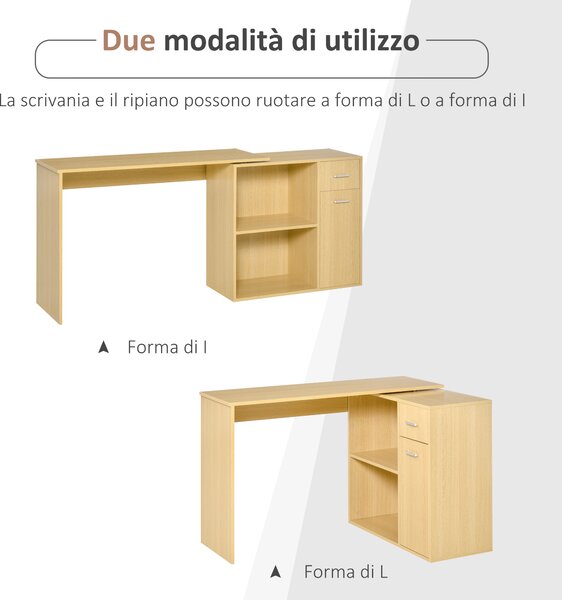 HOMCOM Scrivania Moderna per Computer Girevole a 360° 2 Ripiani 2 Cassetti, Tavolo da Pranzo in Rovere Legno, 117x82x74cm|Aosom