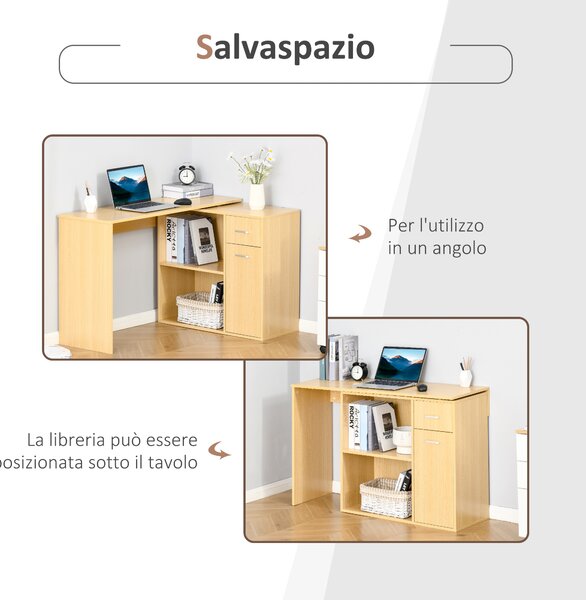 HOMCOM Scrivania Moderna per Computer Girevole a 360° 2 Ripiani 2 Cassetti, Tavolo da Pranzo in Rovere Legno, 117x82x74cm|Aosom