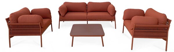 GALASSIA - salotto con struttura in alluminio bianco, rosso o antracite, rivestimento in corda in pvc