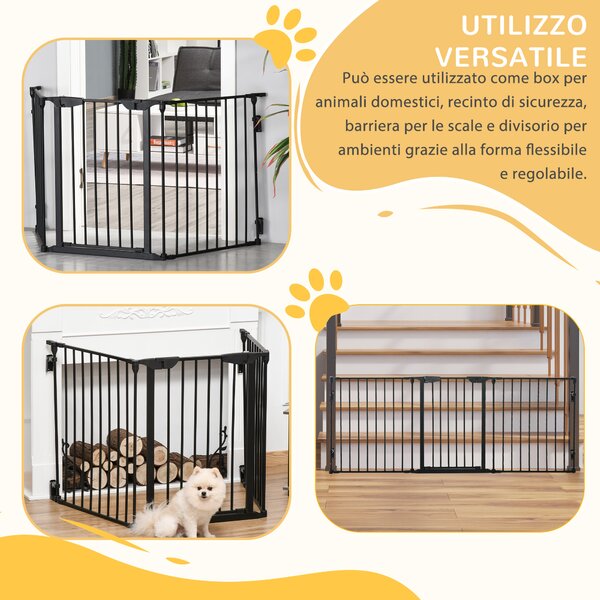 PawHut Recinto per Cani Pieghevole in Metallo per Piccole e Medie Taglie con 3 Pannelli 180x3x74.5cm Facile da Montare e Trasportare Colore Nero|Aosom