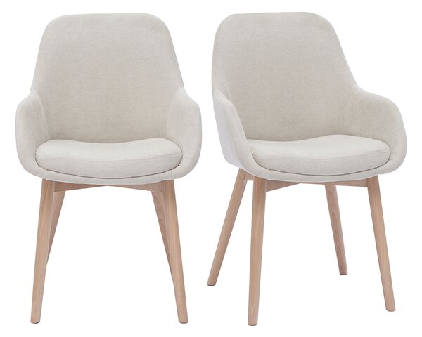 Sedie scandinave in tessuto effetto velluto beige e legno massello chiaro (set di 2) HOLO