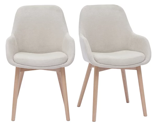 Sedie scandinave in tessuto effetto velluto beige e legno massello chiaro (set di 2) HOLO
