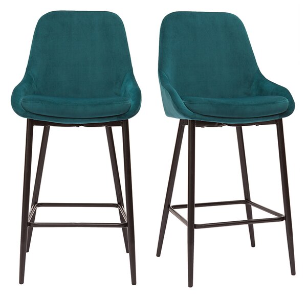 Sgabelli da bar in tessuto velluto blu petrolio e metallo nero H65 cm (set di 2) HOLO