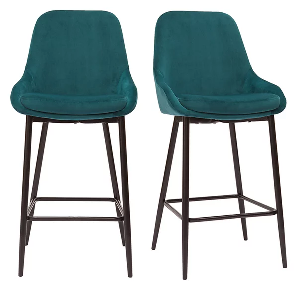 Sgabelli da bar in tessuto velluto blu petrolio e metallo nero H65 cm (set di 2) HOLO