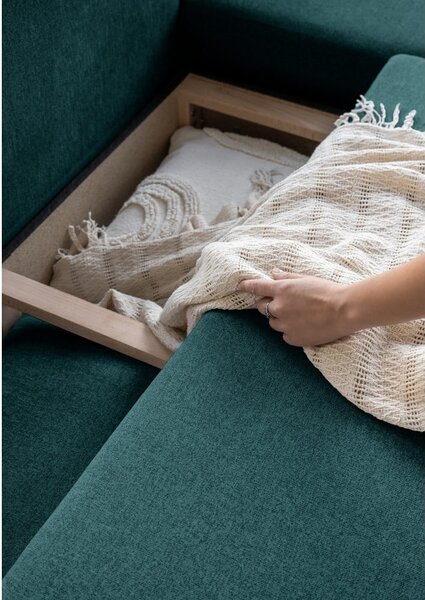 Divano letto angolare turchese L, angolo destro Scandic Lagom - Miuform