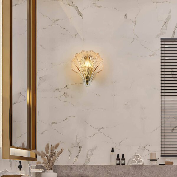 Searchlight Applique da parete Shell, dimmerabile, Crema / Ambra, Bagno, Vetro, Applique