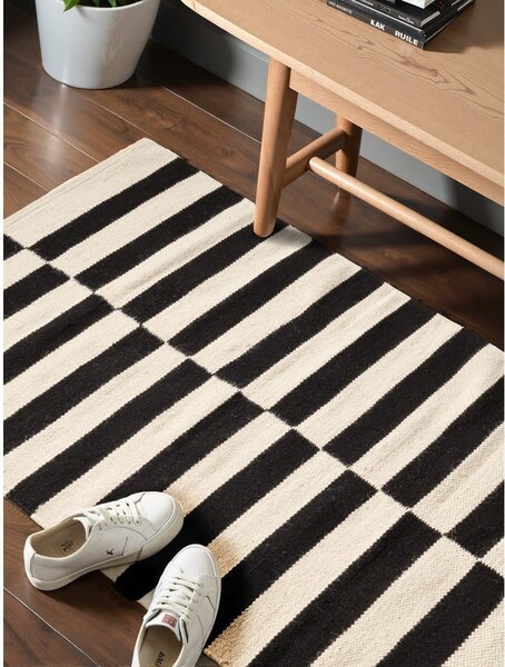 Tappeto bianco e nero in lana reversibile/tessuto a mano 80x150 cm Donna – Hanse Home