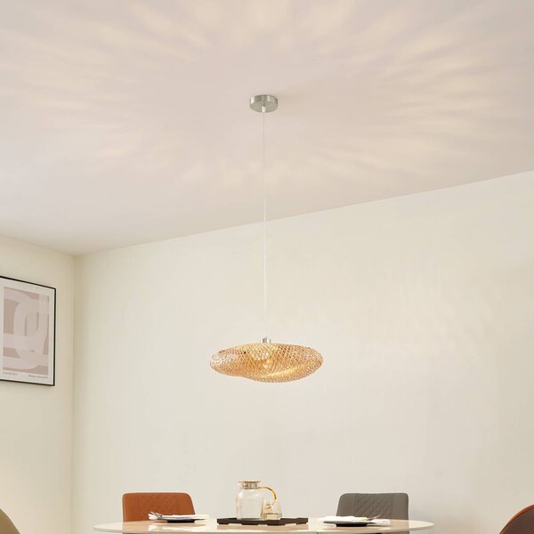 Lampada a sospensione Eleane Lindby, dimmerabile, Legno chiaro, Soggiorno / Sala da pranzo, Legno, Campagna / Rustiche, Lampada a sospensione