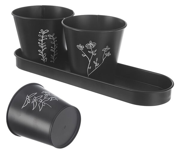 Set di vasi in metallo per erbe aromatiche 3 pz ø 11 cm Black - Orion