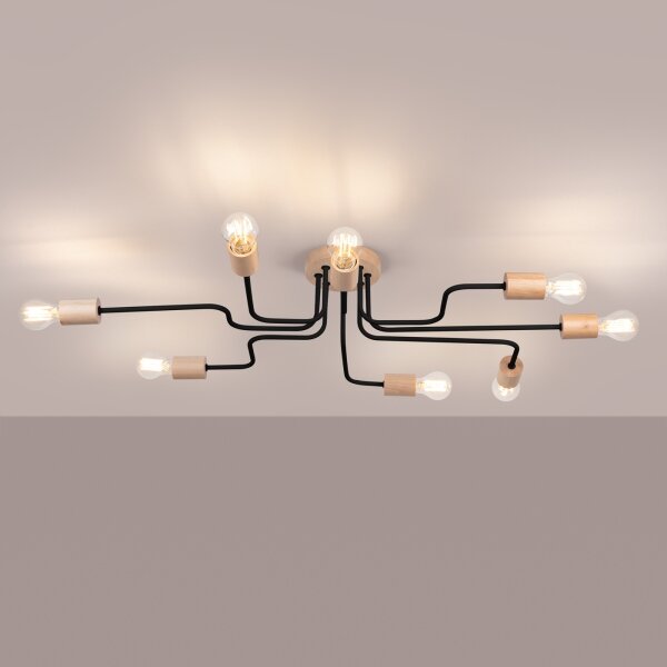 Sollux SL.1671 - Lampadario a plafone TIMBO 8xE27/15W/230V nero/beige/faggio