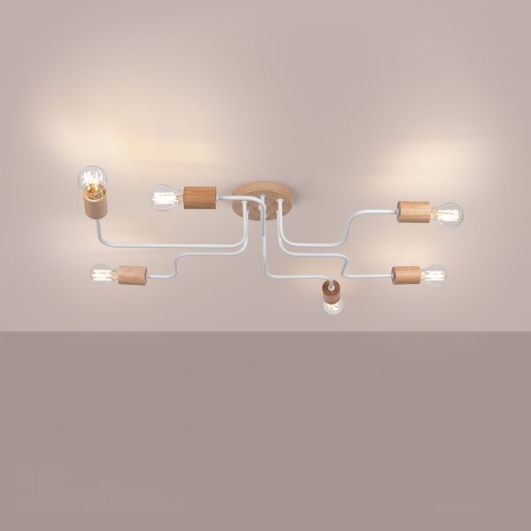Sollux SL.1666 - Lampadario a plafone TIMBO 6xE27/15W/230V bianco/beige/faggio
