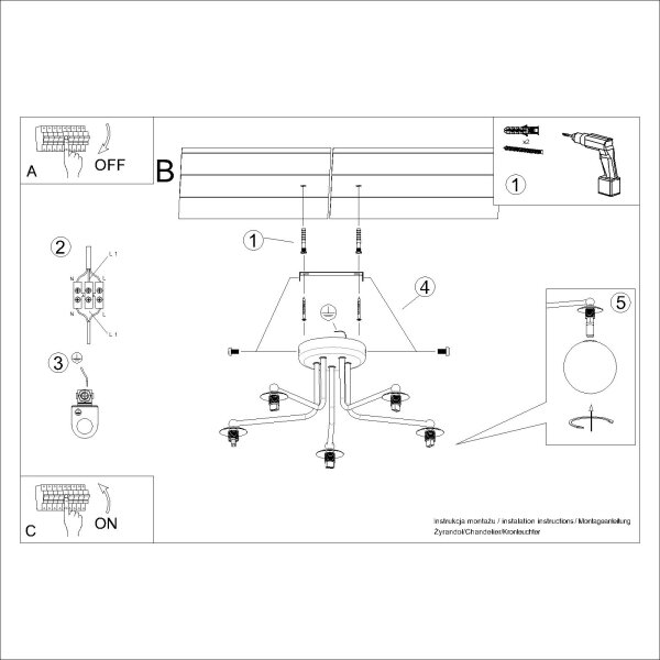 Sollux SL.1660 - Lampadario a sospensione con supporto rigido ASTRAL 5xG9/8W/230V bianco