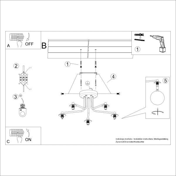 Sollux SL.1663 - Lampadario a sospensione con supporto rigido ASTRAL 5xG9/8W/230V nero