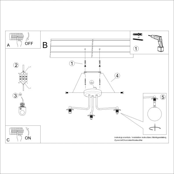 Sollux SL.1662 - Lampadario a sospensione con supporto rigido ASTRAL 3xG9/8W/230V nero