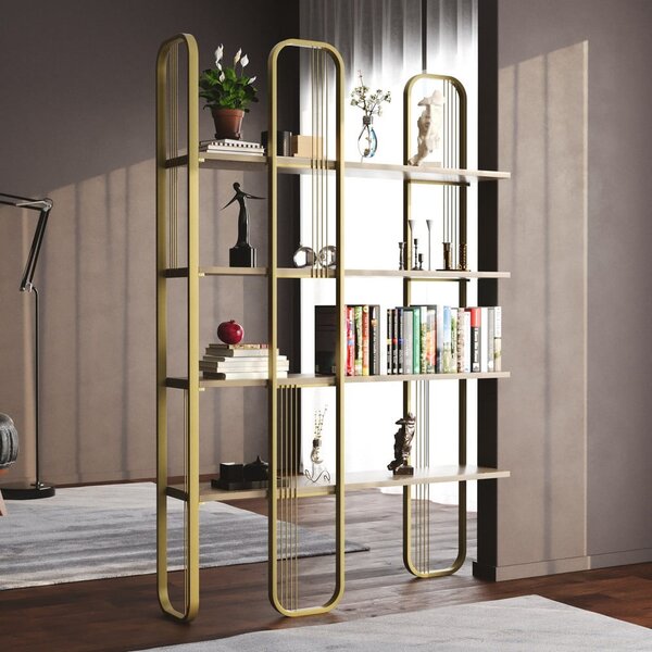 Scaffale in pino con decorazioni in oro 125x180 cm Sierra - Kalune Design