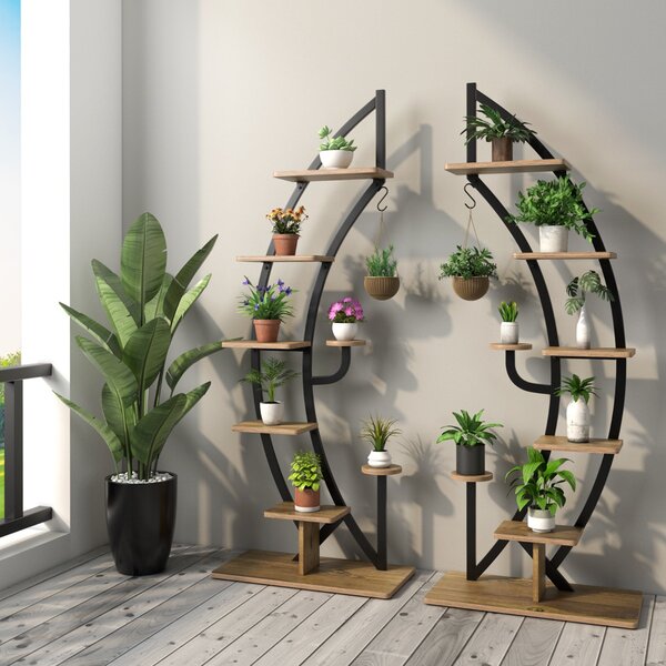 Costway Porta piante pieghevole di metallo con 2 vassoi da interno