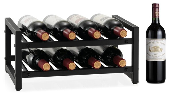 Costway Portabottiglie a 2 livelli per 8 vini con piedini regolabili superficie antiruggine, Portabottiglie da tavolo Nero