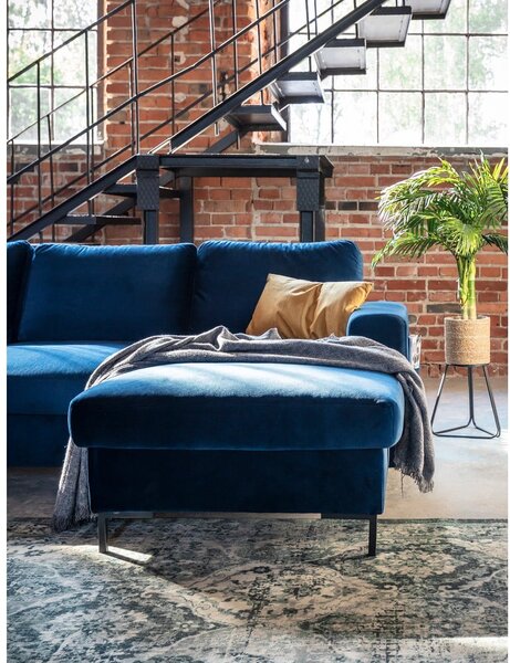 Divano letto angolare in velluto blu navy, angolo destro Lofty Lilly - Miuform