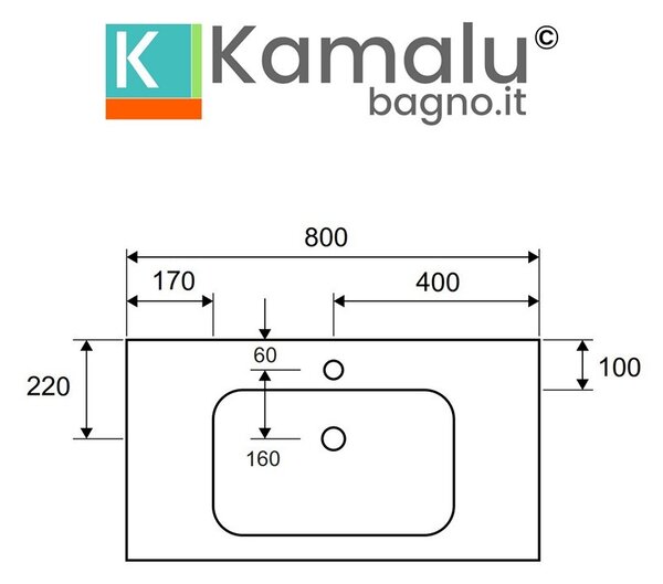 Kamalu composizione bagno sospesa mobile 80cm e mensolone da 140cm | kam-kk801