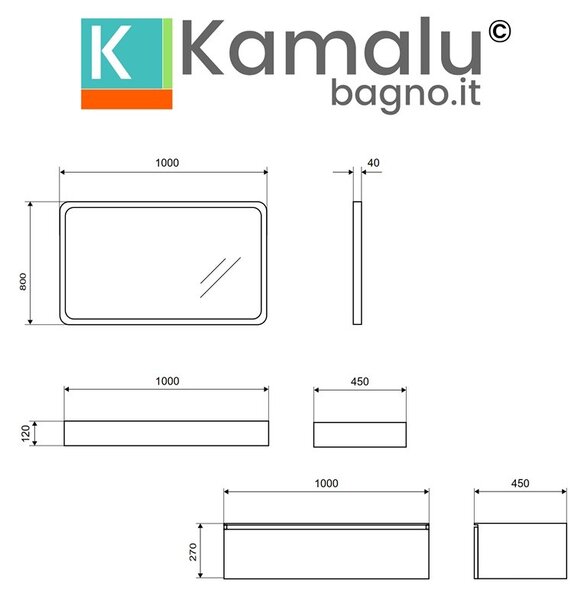 Composizione bagno sospesa mobile e mensolone da 100cm | KAM-KK1001 - KAMALU