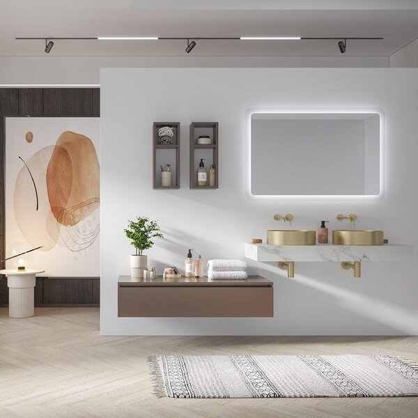 Kamalu composizione bagno sospesa mobile e mensolone da 120cm | kam-kk1201