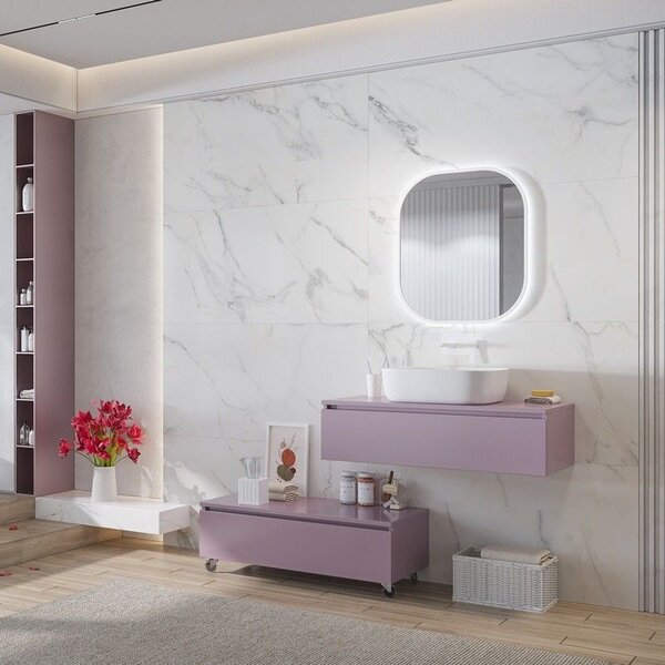 Kamalu composizione bagno con mobile a rotelle e mobile sospeso 100 cm | kam-kk1002
