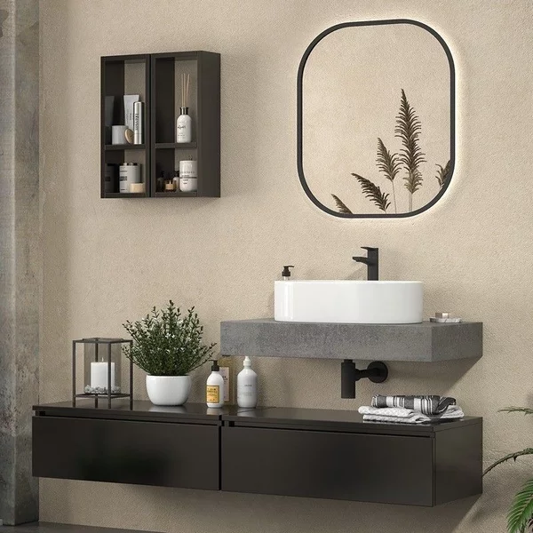 Composizione bagno con 2 mobiletti 80 cm e mensolone 80 cm | KAM-KK803 - KAMALU