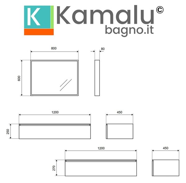 Composizione bagno sospesa con 2 mobili da 120cm | KAM-KK1202 - KAMALU