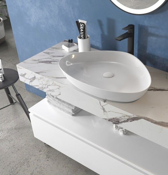 Kamalu composizione bagno 120 cm con mobile a terra e mensolone effetto marmo | kam-kk1203m