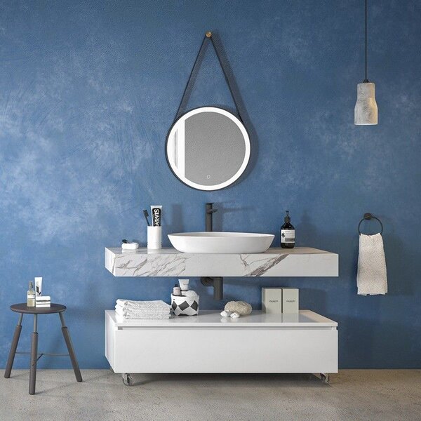 Kamalu composizione bagno 120 cm con mobile a terra e mensolone effetto marmo | kam-kk1203m