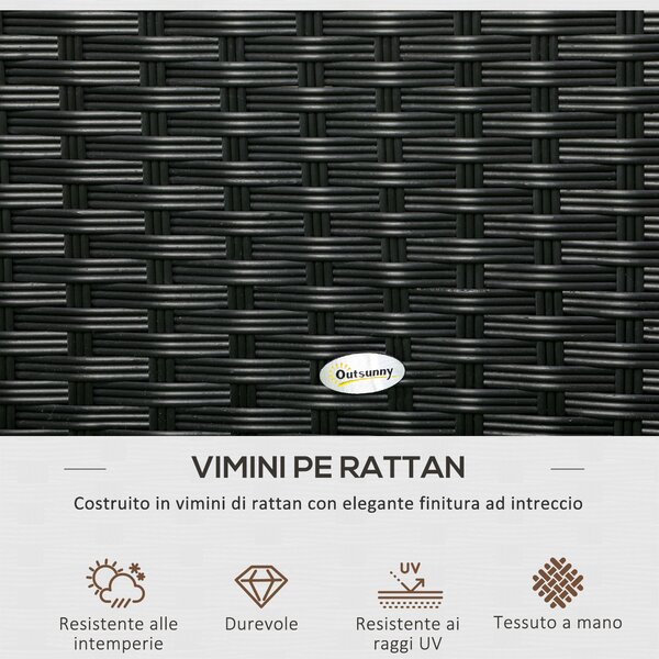 Outsunny Baule da Giardino in Rattan e Acciaio Cassapanca da Esterno con Coperchio, 95x60x58cm, Nero|Aosom