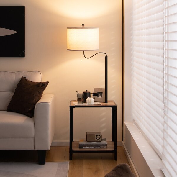 Costway Lampada da lettura con porta USB struttura in metallo e MDF, Lampada da terra ruotabile di 360° per salotto