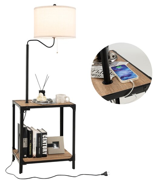 Costway Lampada da lettura con porta USB struttura in metallo e MDF, Lampada da terra ruotabile di 360° per salotto