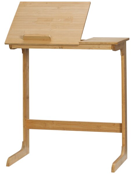 HOMCOM Tavolino da Divano a C in Legno di Bambù, Piano Regolabile 5 Livelli, Design Ergonomico per Comfort, 60x33x67cm - Ideale per Lettura e Lavoro