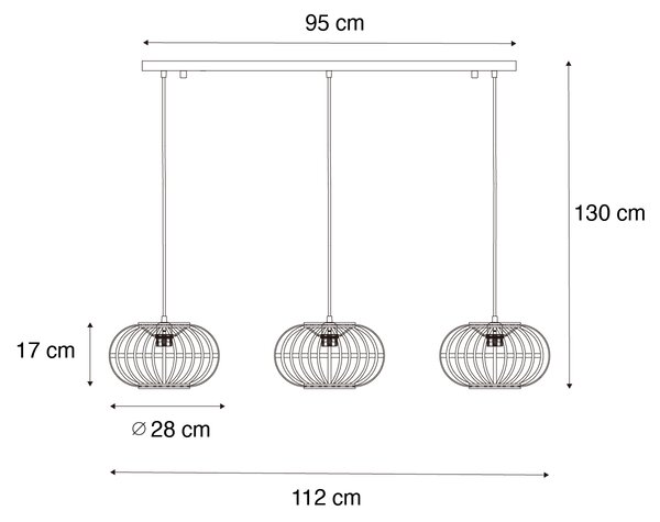 Lampada a sospensione orientale in bambù 3 luci rettangolare - Amira