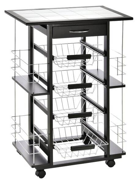 HOMCOM Carrello da Cucina con 4 Cestini Rimovibili e 4 Scomparti Laterali Nero, 57 x 37 x 83|Aosom