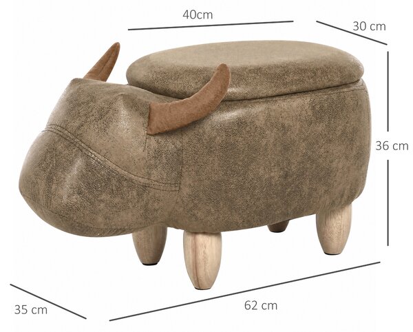 HOMCOM Poggiapiedi per Divano in Tessuto Effetto Pelle Scamosciata con Gambe in Legno Contenitore a Forma di Bufalo, 62x35x36cm, Marrone|Aosom