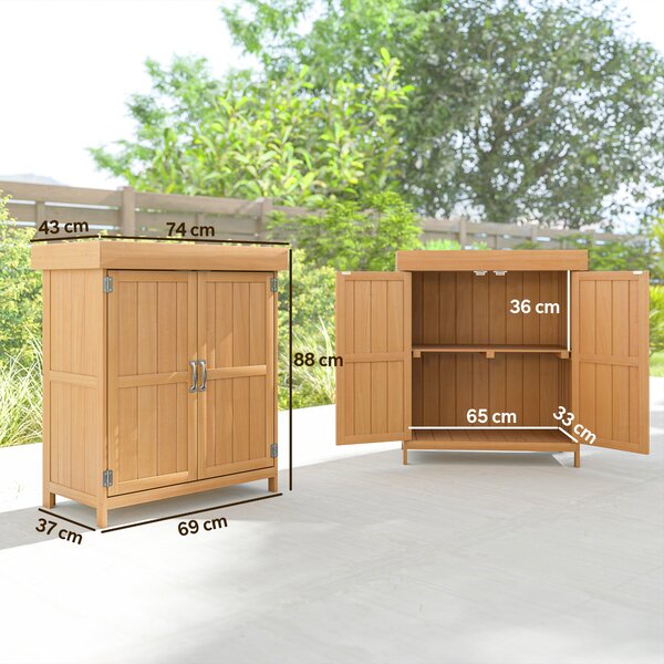 Outsunny Casetta da Giardino con Tetto apribile, Armadio a 2 Ripiani in Legno di Abete,74x43x88 cm, Legno naturale | Aosom Italy