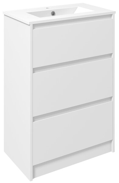 Kleankin Mobiletto Bagno a 2 Cassetti in Truciolato con Lavabo in Ceramica Sintetica, 61x37x88 cm, Bianco