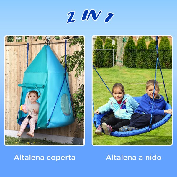 Outsunny Altalena da Giardino con Tenda per Bambini 3-8 Anni, Diametro 100cm, Corde Regolabili, Divertimento Assicurato, Blu|Aosom