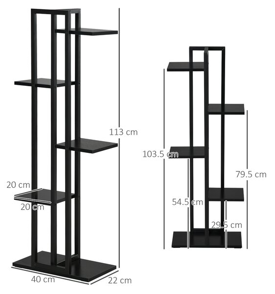 Outsunny Scaletta Portavasi a 5 Livelli per Interni ed Esterni in MDF e Acciaio, 40x22x113 cm, Nero | Aosom Italy