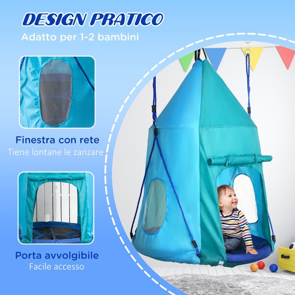 Outsunny Altalena da Giardino con Tenda per Bambini 3-8 Anni, Diametro 100cm, Corde Regolabili, Divertimento Assicurato, Blu|Aosom
