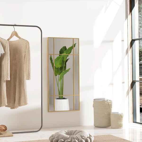 HOMCOM Specchio da Parete Stile Finestra con Montaggio Verticale e Orizzontale, 110x50cm, Oro|Aosom