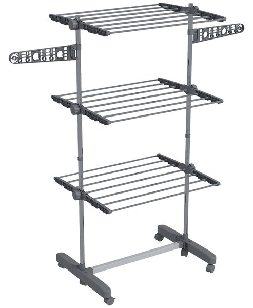 HOMCOM Stendino Verticale con 3 Ripiani Regolabili, in Acciaio e Plastica, 142x55x152 cm, Grigio e Argento