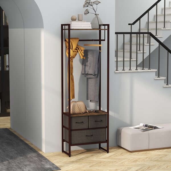 HOMCOM Appendiabiti multiuso con 3 Cassetti pieghevoli in tessuto e Ripiani da terra, in Legno MDF e Acciaio, 58.5x30x178 cm, Marrone|Aosom Italy