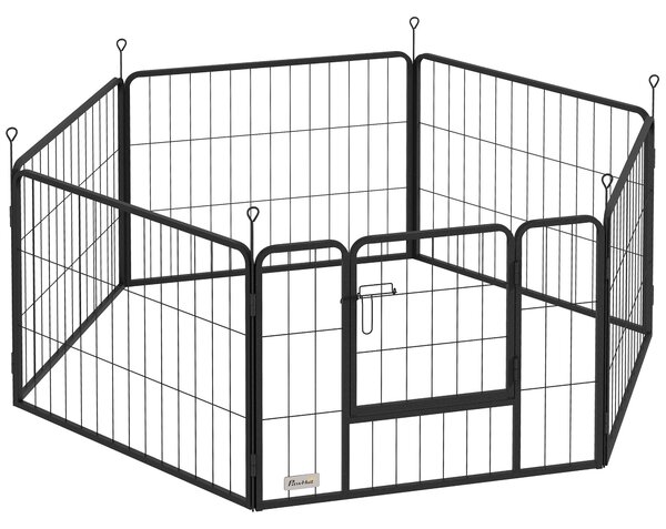 PawHut Recinto per Cani a 6 Pannelli Modulabili da 80x1.5x60 cm in Acciaio Nero con Porta di Ingresso