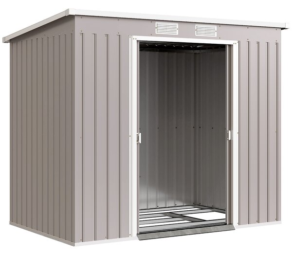 Outsunny Casetta da Giardino con Tetto Inclinato, 2 Ingressi e Prese d'Aria, Capanno Attrezzi in Acciaio Zincato, 213x130x172 cm, Grigio | Aosom Italy