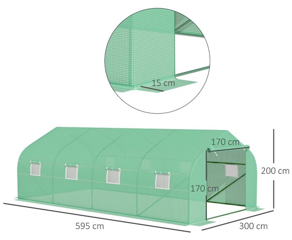 Outsunny Serra da Giardino 6x3x2m con Tetto a Spiovente in PE per Piante, Verde|Aosom