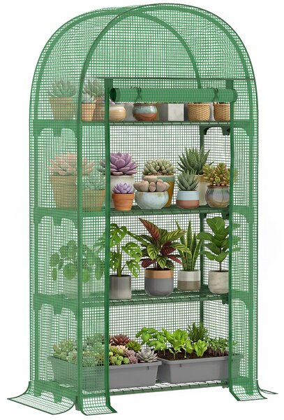 Outsunny Serra da Giardino con Ripiani in Metallo, Copertura in PE e Porta Avvolgibile, 80x49x160cm, Verde | Aosom Italy